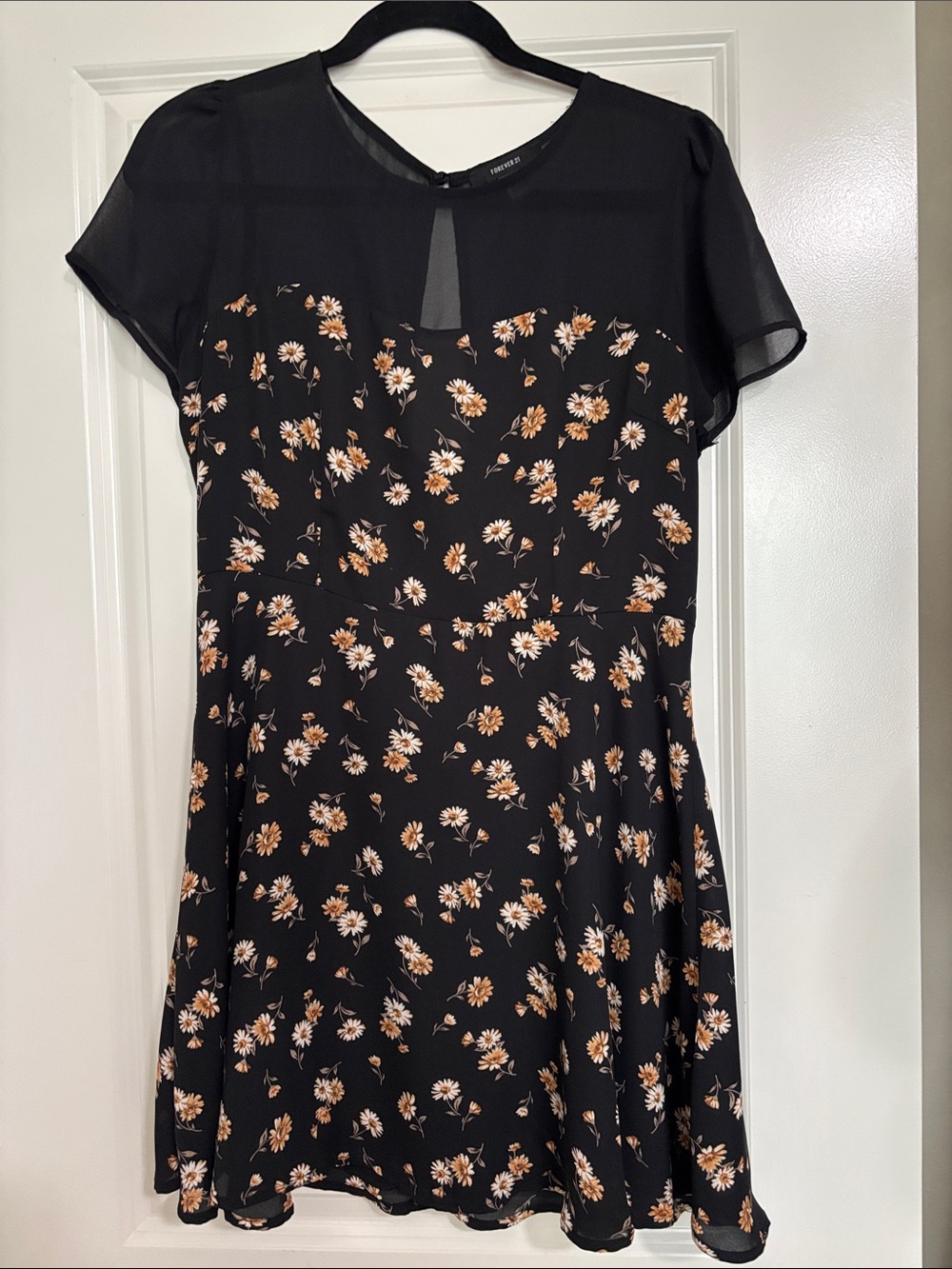 Forever 21 Black Mini Dress with Orange and White Floral Print
